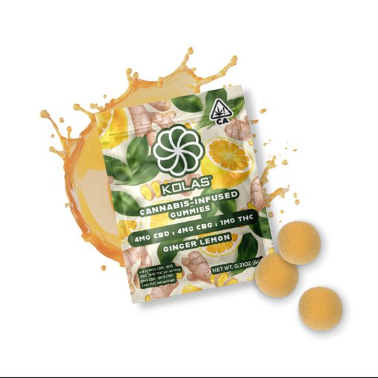 Photograph of product: Kolas Gummies 2pk Ginger Lemon 1mg TH-oui / 4mg CBG / 4mg CBD - 