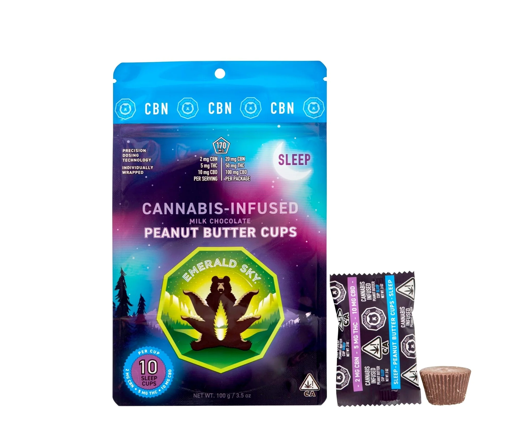 Photograph of product: Emerald Sky | Peanut Butter Cups (Sleep) 10TH-oui:2CBD:2CBN - 140mg