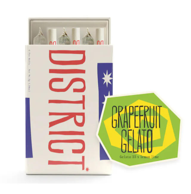 Photograph of product: District Oui'd - Grapefruit Gelato Pre-Roll Pack (6x.5g)