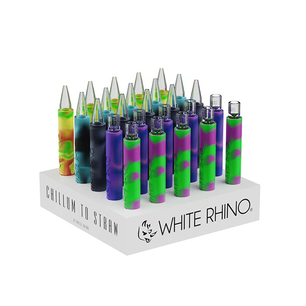 Photograph of product: Glow In The Dark Quartz Chillum to Straw - White Rhino