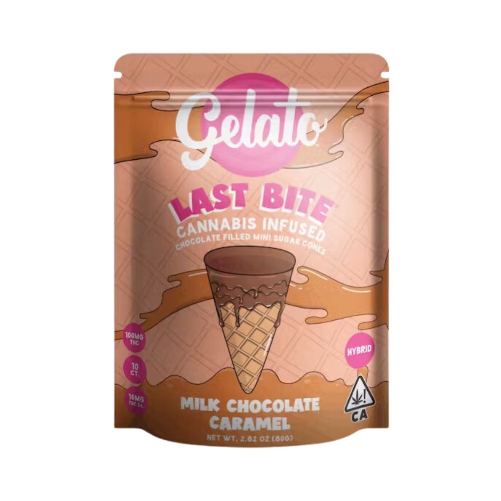 Photograph of product: LAST BITE - MILK CHOCOLATE CARAMEL MINI CONES 100MG - GELATO