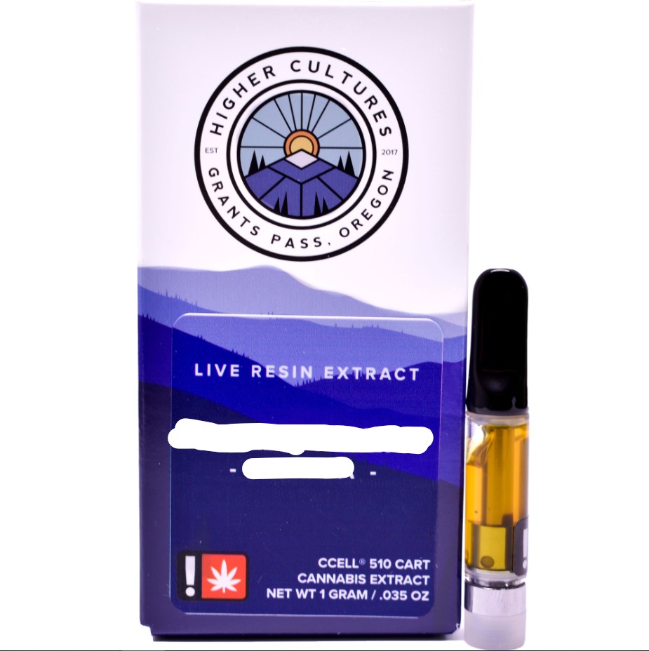 Photograph of product: Cartridge - 1g Higher Cultures Live Resin - Blueberry Muffin