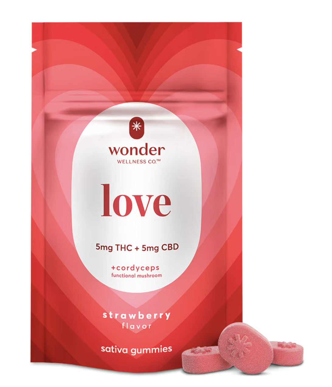 Photograph of product: WONDER LOVE STRAWBERRY 1:1 CBD 20PK GUMMIES 100MG
