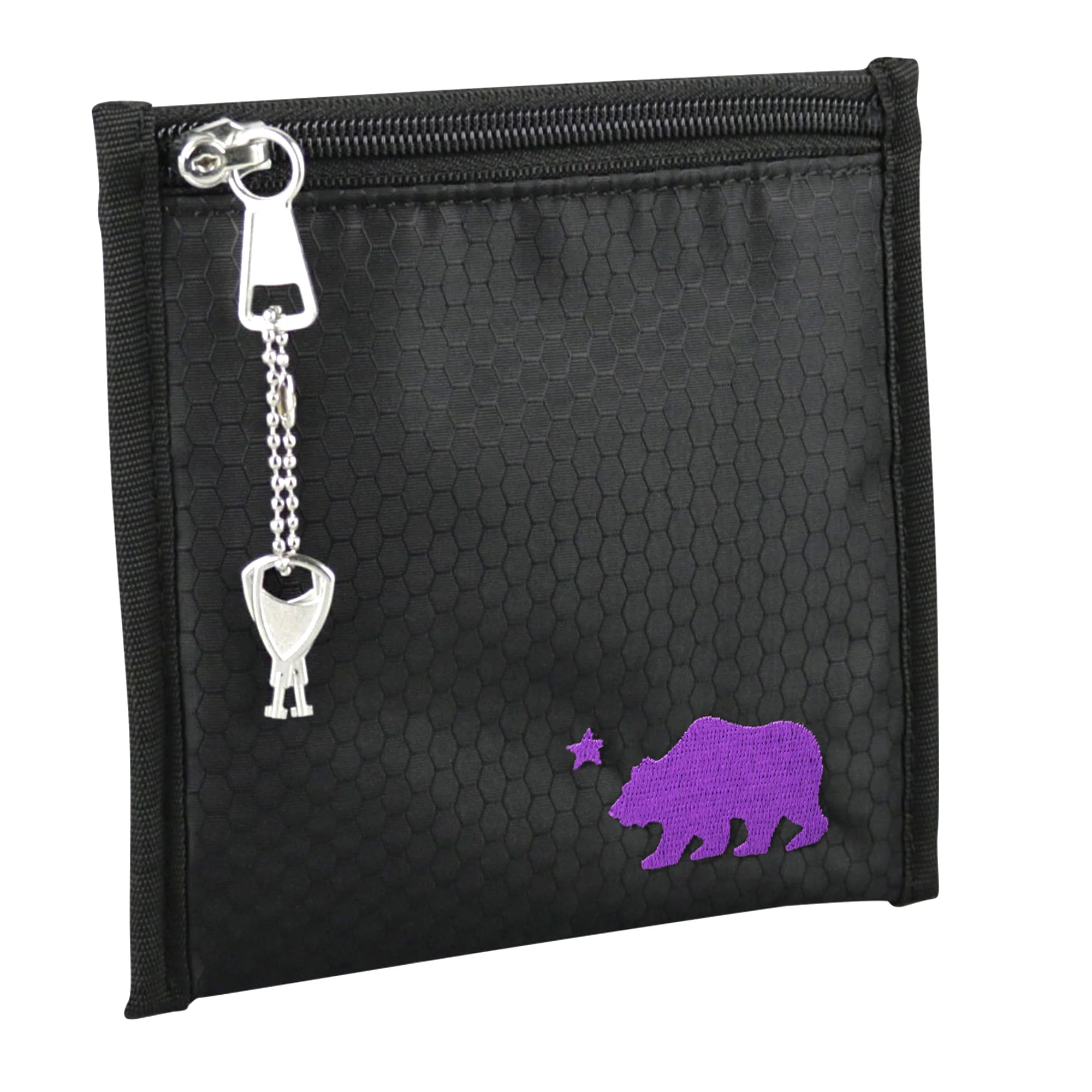 Photograph of product: Cali Pouch 6"x6" - Black w/ Purple Logo
