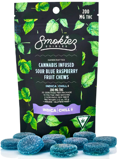 Photograph of product: SOUR BLUE RASPBERRY (Oui'd) | SMOKIEZ | FRUIT CHEWS | 200mg