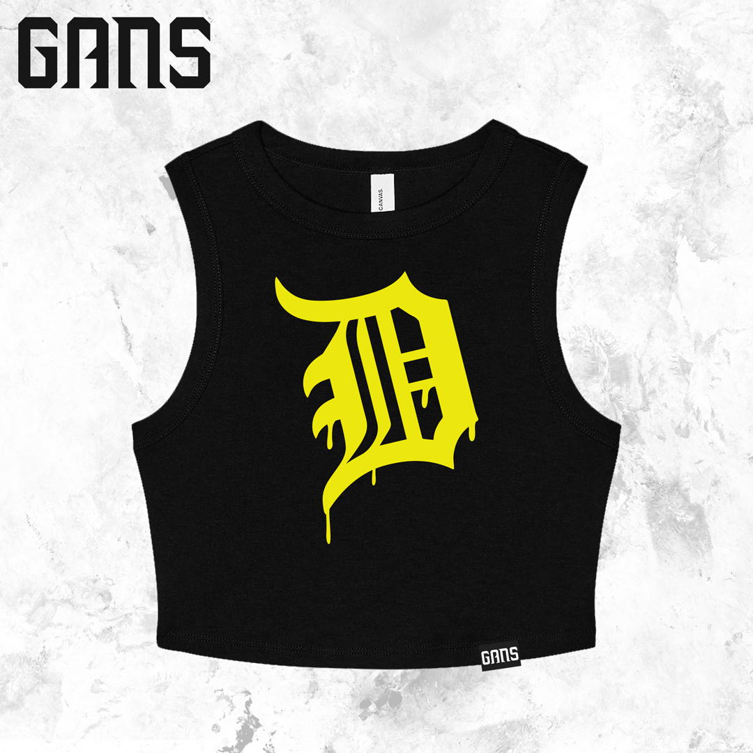 Photograph of product: GANS - Yellow Drippy "D" on Black Tank Top (S)