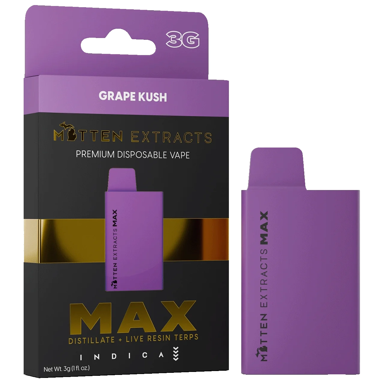 Photograph of product: Mitten Extracts Grape Kush MAX Disposable Vape Rec