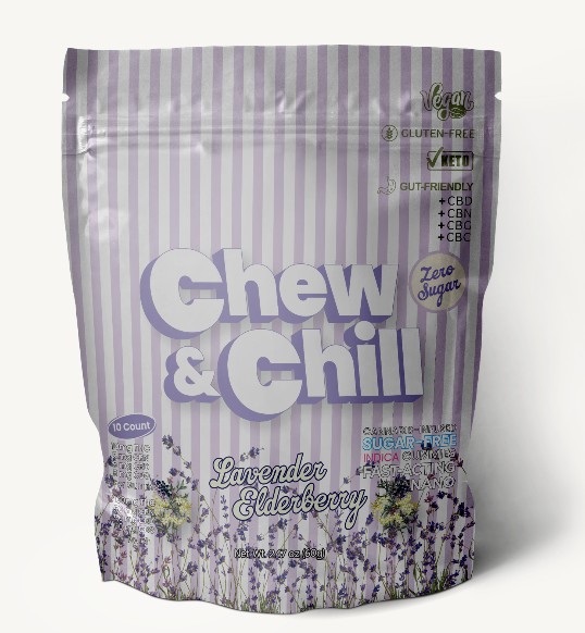 Photograph of product: Chew & Chill - Lavender Elderberry (I) - 100mg  Sugar Free Gummies