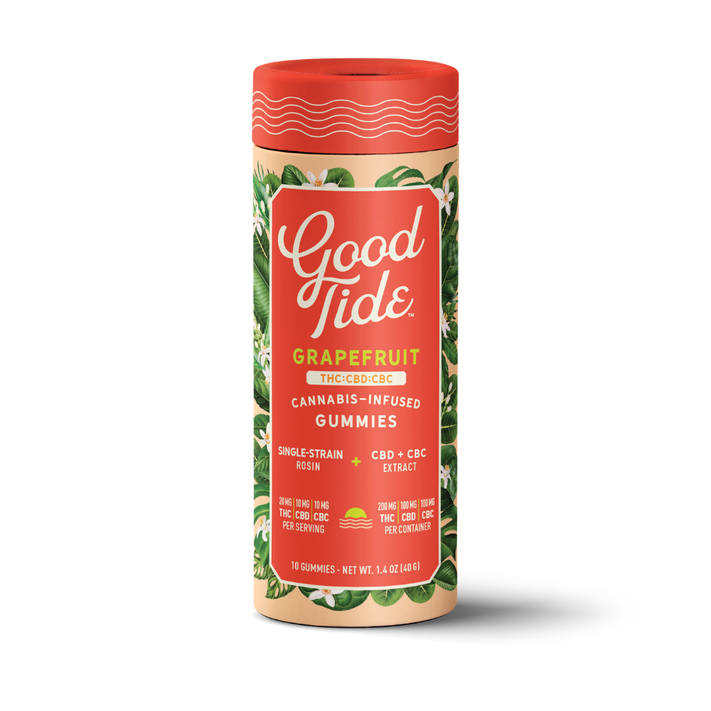 Photograph of product: 2:1:1 Grapefruit 200mgTHC:100mgCBD:100mgCBC Hash Rosin Gummies by Good Tide