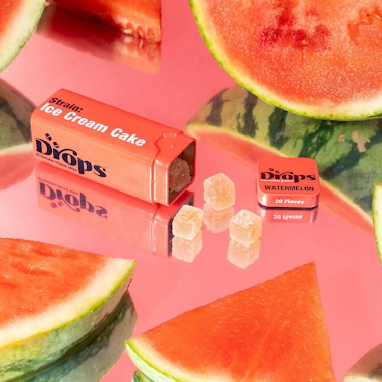 Photograph of product: DROPS Rosin Gummies TH-oui 100mg - Watermelon (Chill) 20pk 1.56oz
