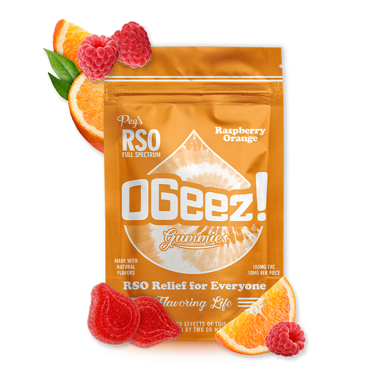 Photograph of product: Peg's Raspberry | Gummies | Orange | RSO | 100MG