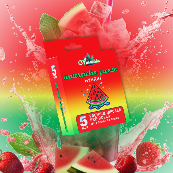 Photograph of product: Amnesia | Watermelon Freeze | 5-Pack (.7g) Infused Pre-Rolls