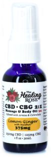 Photograph of product: The Healing Rose CBD/CBG Massage and Body Oil 3x - Lemon Ginger 1 oz.