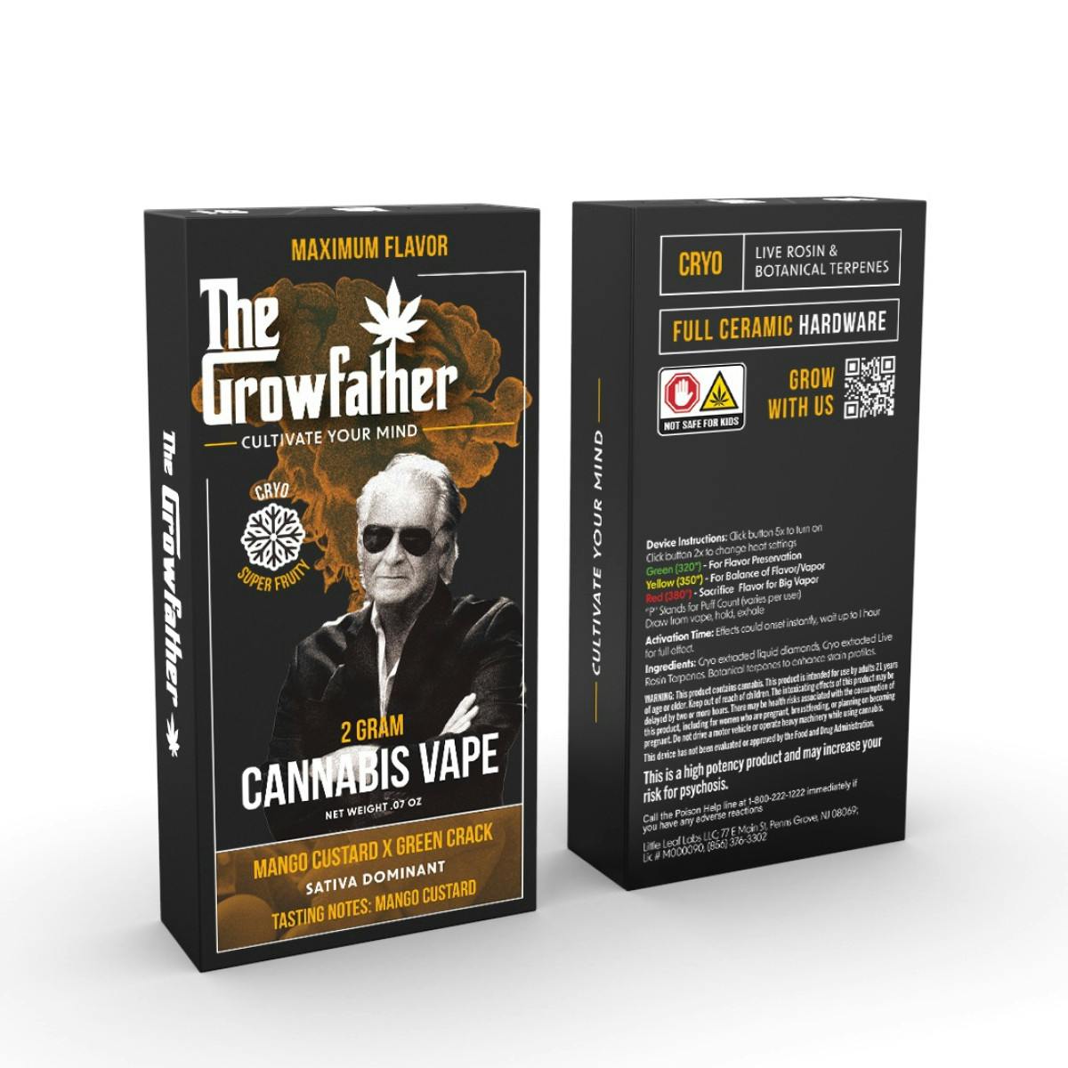 Photograph of product: Growfather | Mango Custard Green Crack | Cryo Liquid Diamond | Disposable | 2g