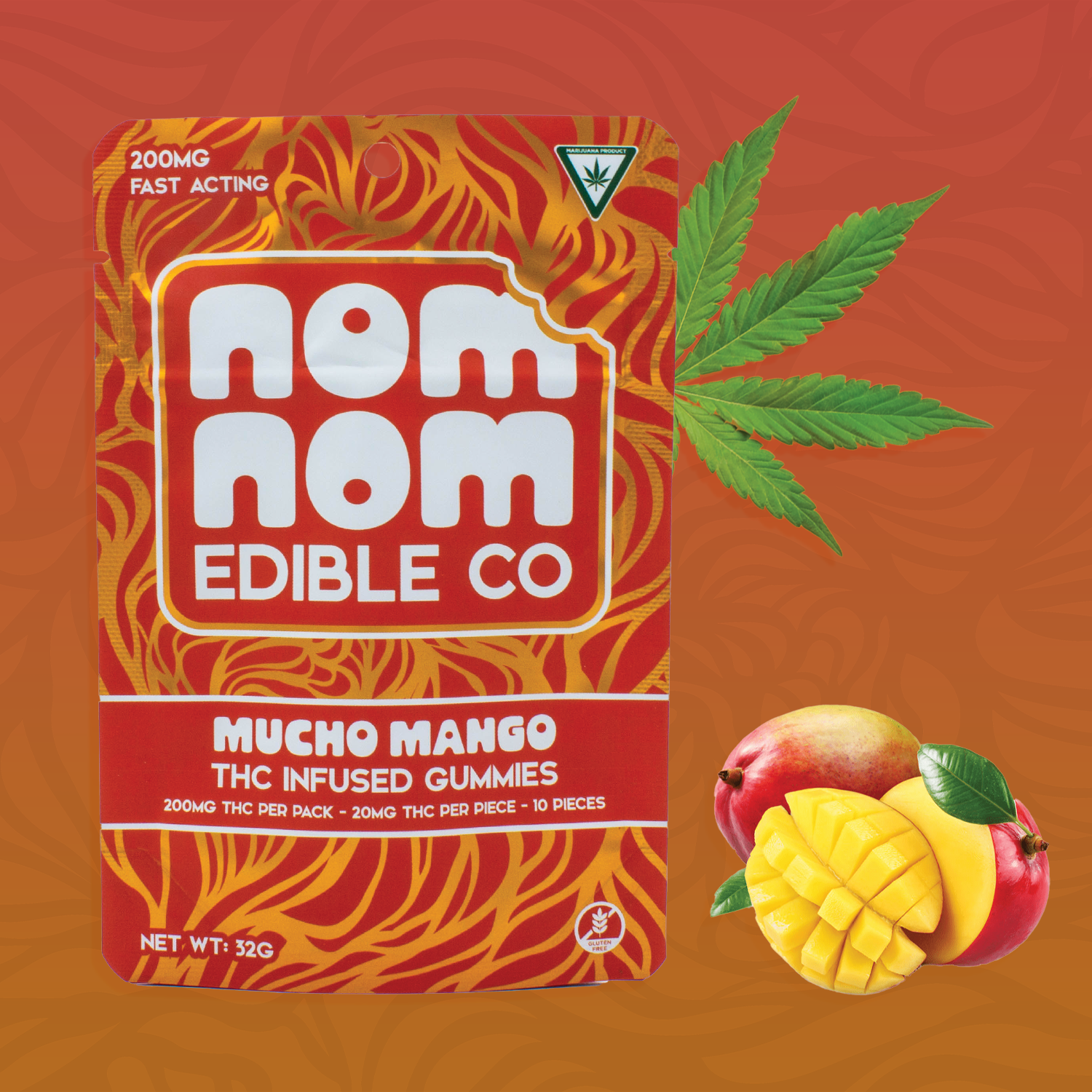 Photograph of product: Gummies - Nom Nom - (200mg) - Mucho Mango - (Oui'd)