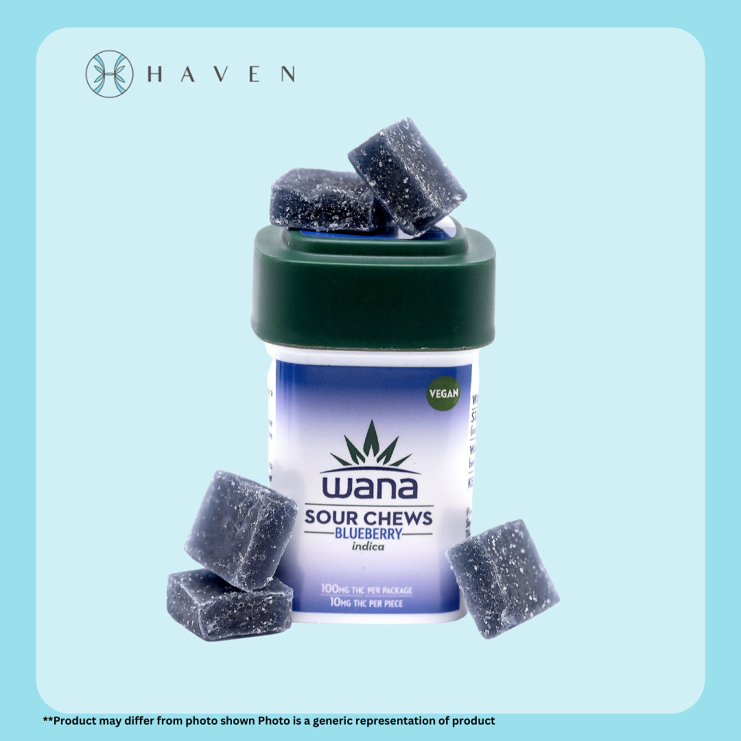 Photograph of product: 10mg Blueberry Indica Chews (10pack) | Wana