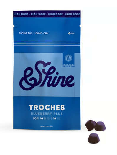 Photograph of product: 5:1 Blueberry Plus Troches (50mg TH-oui / 10mg CBN) | 10 pack