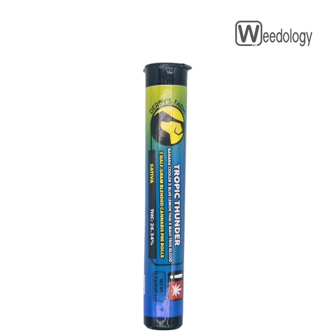 Photograph of product: Derby's 2pk TROPIC THUNDER 0.5g Pre-Rolls