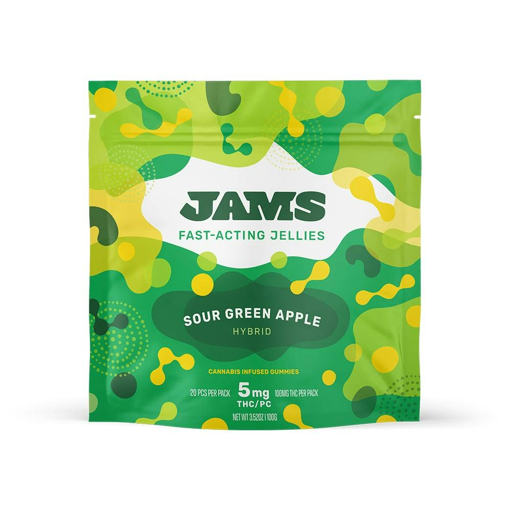 Photograph of product: Sour Green Apple Fast Acting Jellies (H) - 100mg (20 Pack) - Jams
