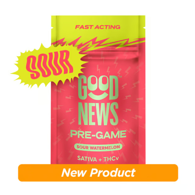 Photograph of product: Good News | Sour Watermelon Fast Acting Pre Game 1:2 (TH-ouiV,TH-oui) Gummies 10Pk - Oui'd