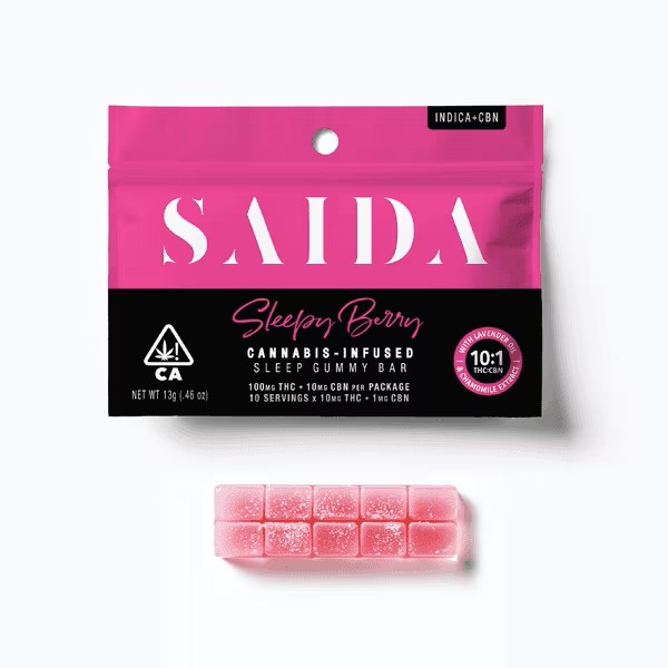 Photograph of product: Saida Gummy Bar 100mg + 10mg CBN 10:1 - Sleepy Berry (I)