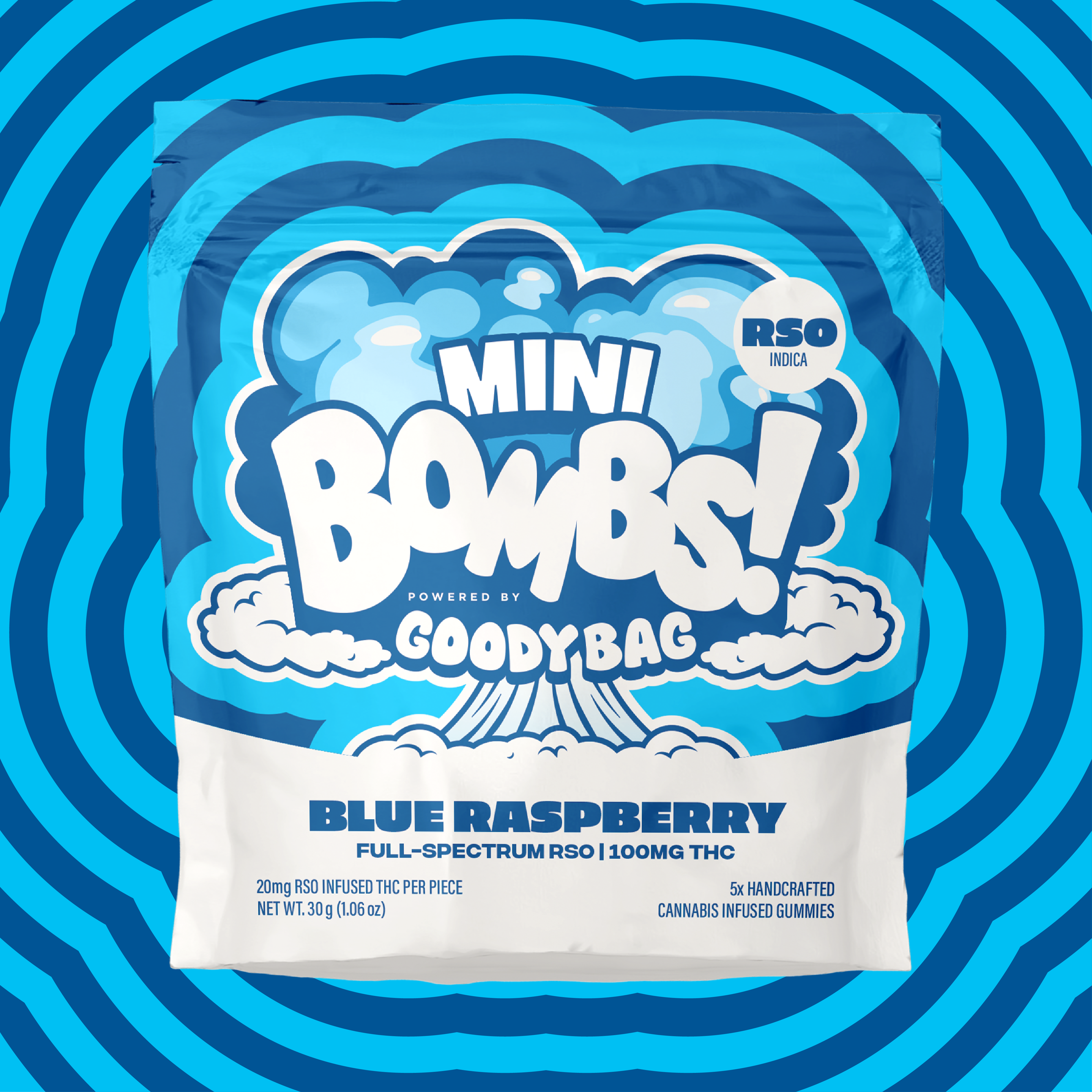 Photograph of product: Gummy Mini BOMB RSO Blue Raspberry [5pk] | 100mg