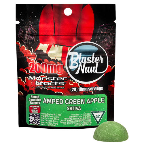 Photograph of product: Monster Xtracts Amped Green Apple Oui'd Blasternaut Single Serve Gummy 200mg TH-oui