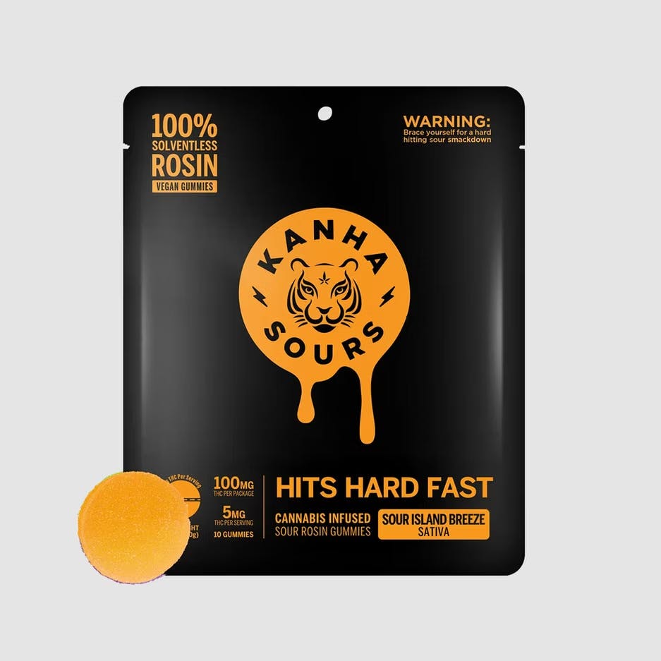 Photograph of product: Kanha Sours - Sativa Island Breeze - 100mg 10pk Rosin Gummies