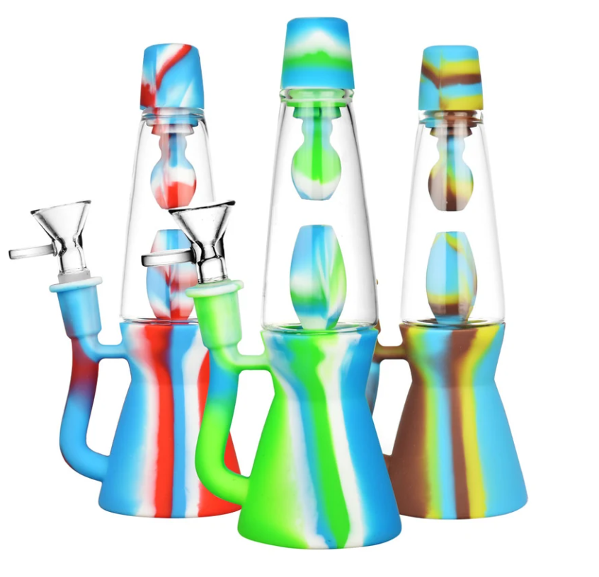 Photograph of product: Lava Lamp Silicone & Glass Water Pipe | 8" | 14mm F | Colors Vary