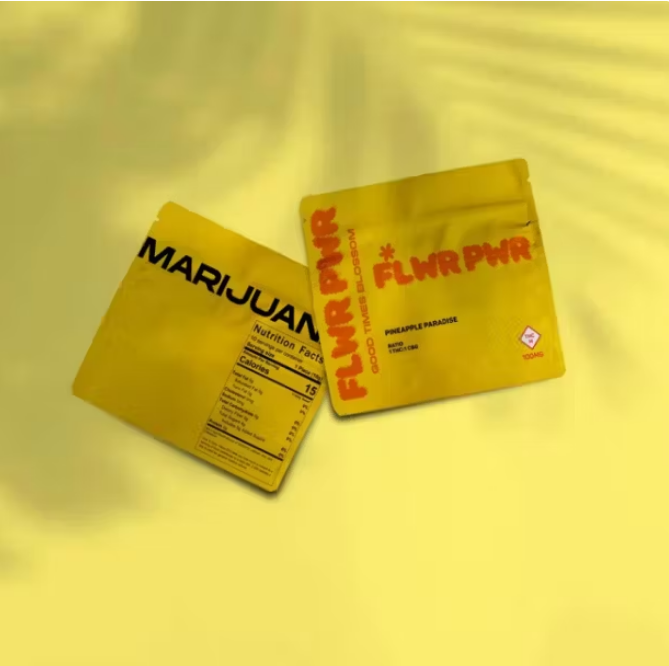 Photograph of product: FLWR PWR - 1:1 TH-oui:CBG PINEAPPLE PARADISE 10PK 100MG HYBRID