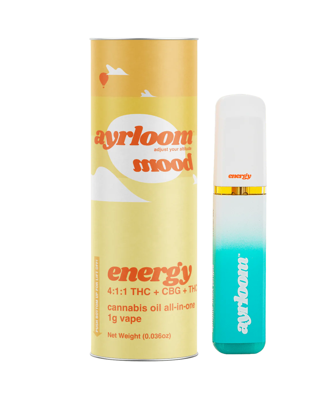 Photograph of product: Ayrloom | Energy AIO 4:1:1 (TH-oui:TH-ouiV:CBG) Vape, 1g
