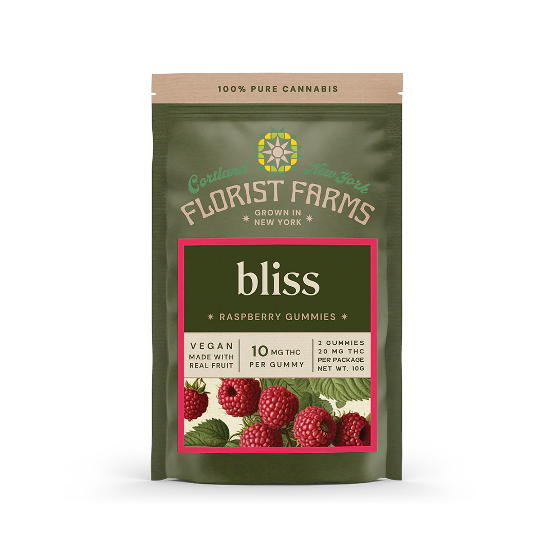 Photograph of product: Florist Farms - Raspberry - "Bliss" Gummies - 10mg TH-oui - 2ct