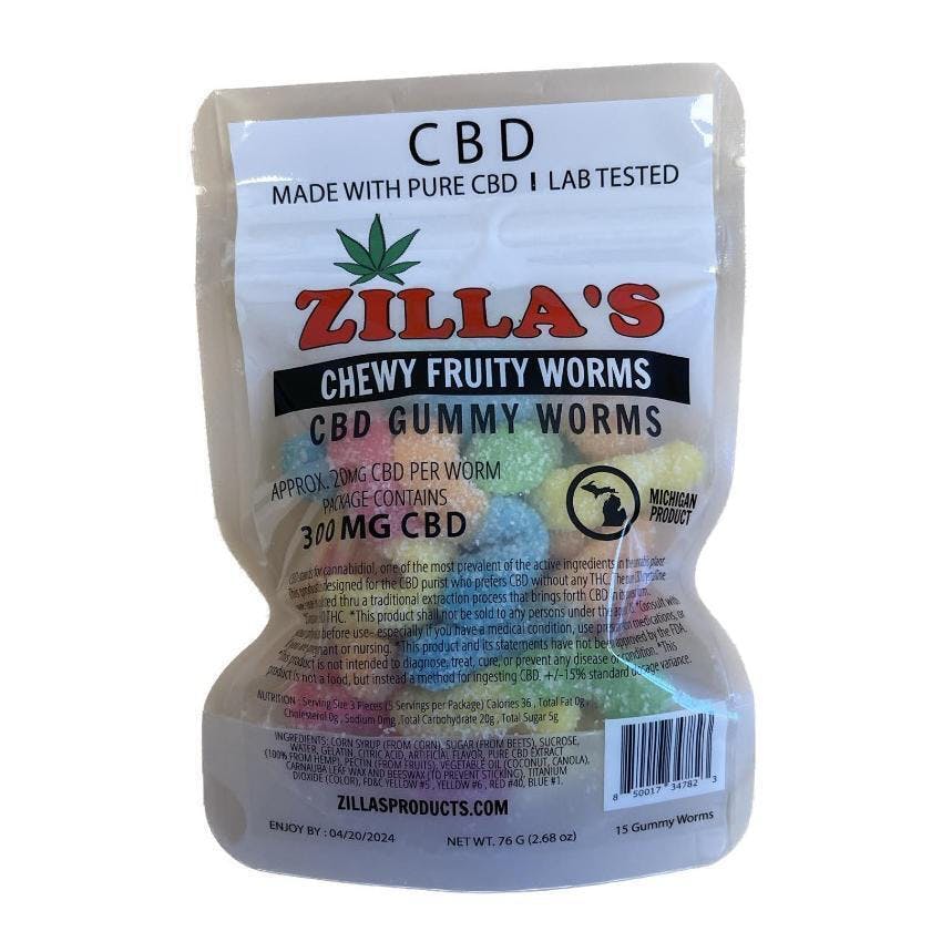 Photograph of product: Zillas 300mg CBD Gummy Worms