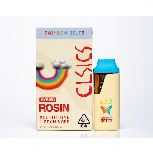 Photograph of product: CLSICS Rainbow Beltz Hybrid Live Rosin All-In-One Cartridge, 1g