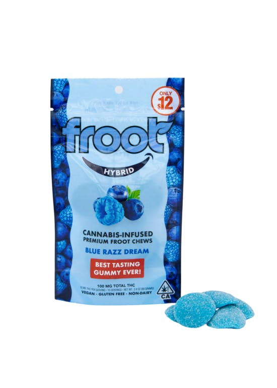 Photograph of product: Froot Blue Razz Dream Hybrid Gummies 100mg