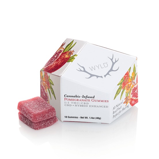 Photograph of product: Pomegranate 1:1 CBD Hybrid Enhanced Gummies - 