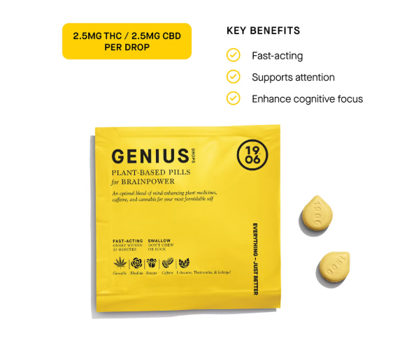 Photograph of product: 1906 GENIUS Pills - 1:1:1 10mg TH-oui: 10mg CBD: 10mg CBG