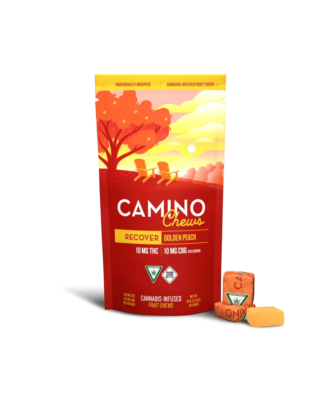 Photograph of product: Camino Chews - Golden Peach 1:1 THC:CBG - 200mg