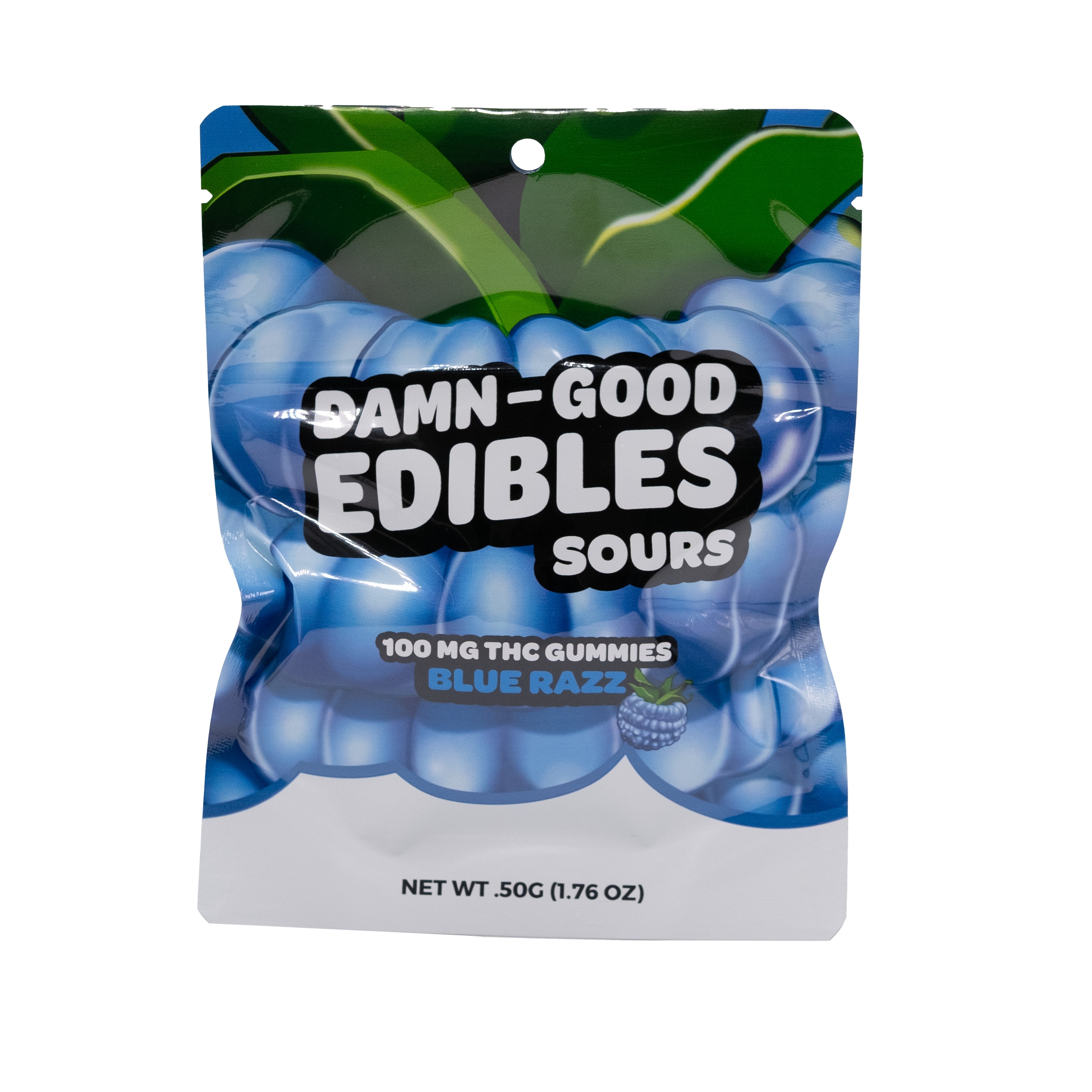 Photograph of product: Damn Good Edibles Sour Gummies 100 MG Blue Razz 10pk