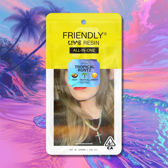 Photograph of product: Friendly Brand - Tropical Runtz - Sativa - 1g Live Resin AIO, - 