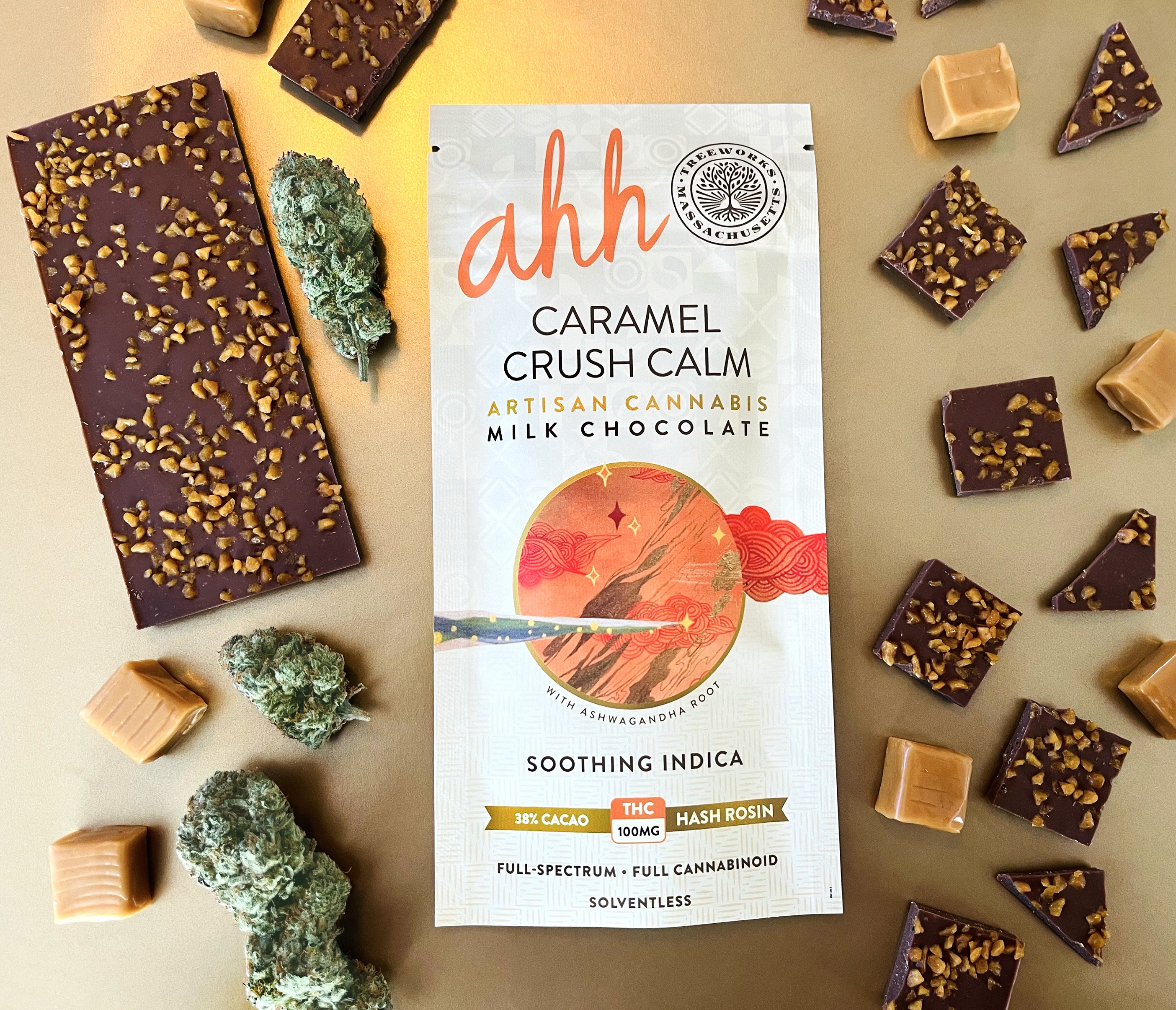 Photograph of product: Caramel Crush Calm Rosin Milk Chocolate Bar | Ahh  Moments |