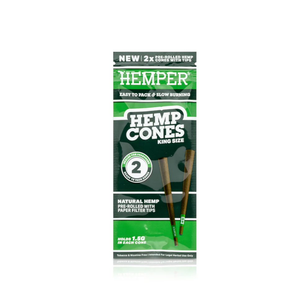 Photograph of product: Hemper | Cones | King Size w/ Paper Tip | Natural | 2 Pack