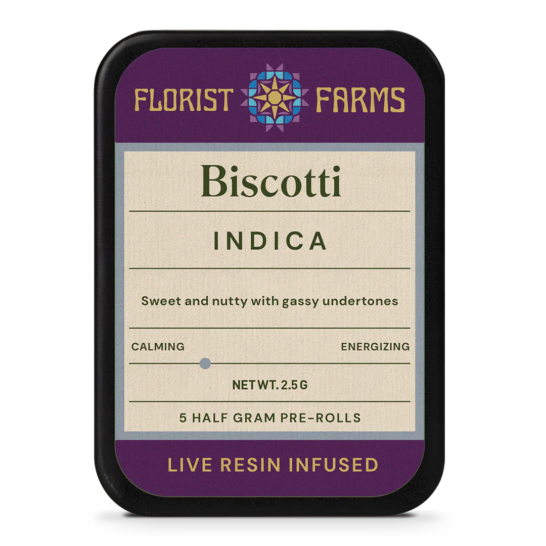 Photograph of product: Florist Farms Biscotti Live Resin Infused Preroll .5g 5pk