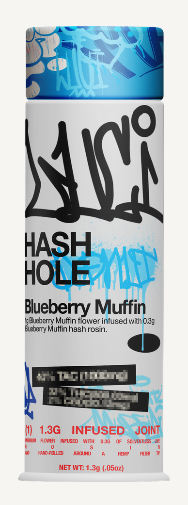 Photograph of Product: Blueberry Muffin Hash Hole | 1.3g | Hash Rosin Infused Pre roll | Indica Dominant | Luci