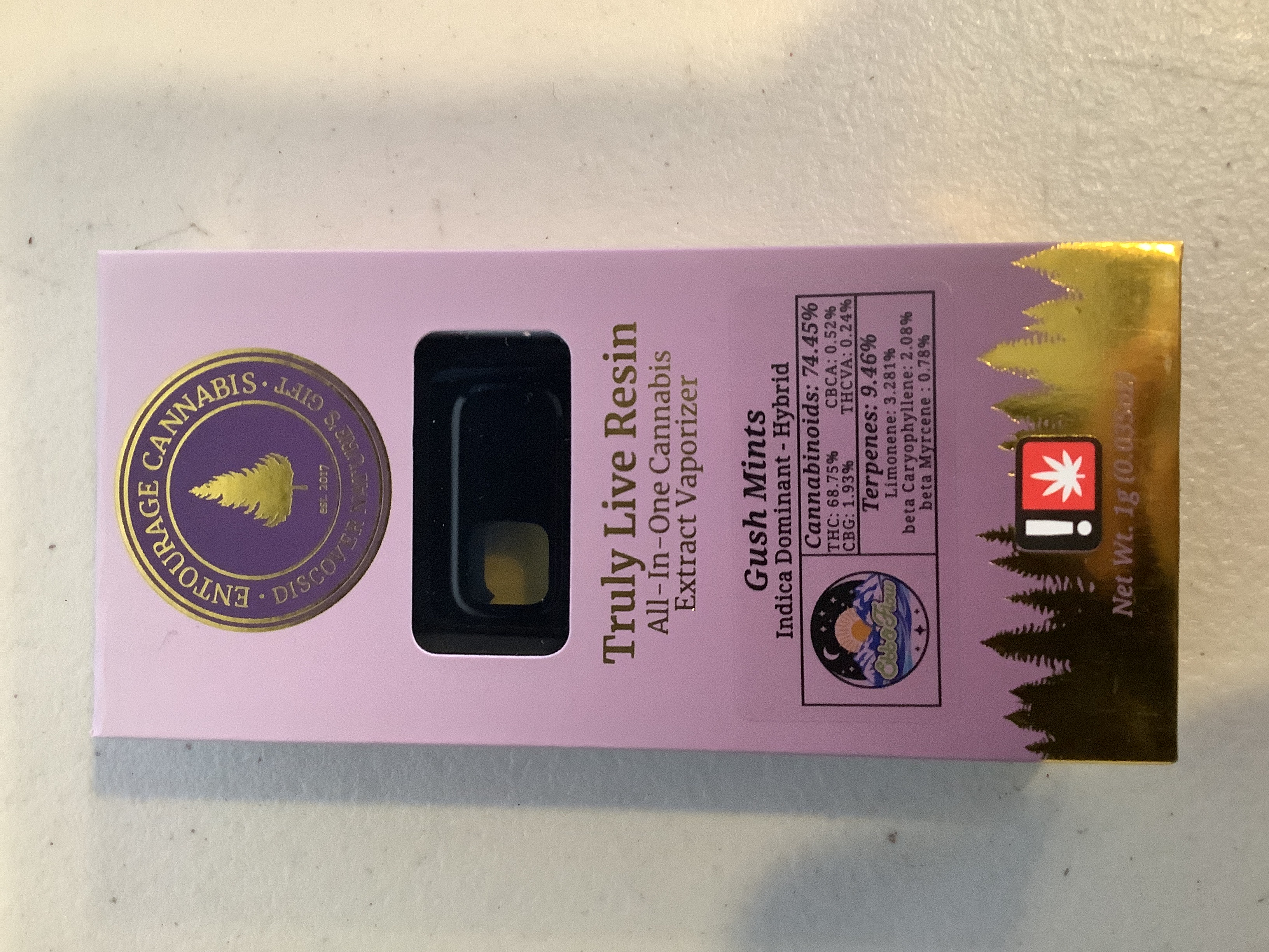 Photograph of product: Entourage Oui'd - GUSH MINTS - Disposable Live Resin Cartridge - (1g) - I