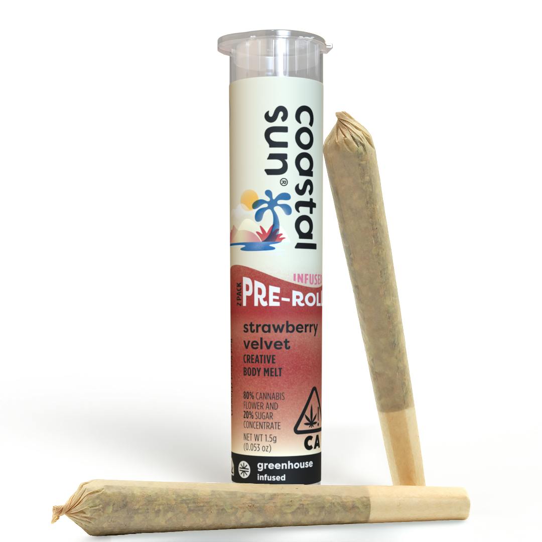 Photograph of product: Strawberry Velvet 2pk Infused Pre-Rolls Coastal Sun