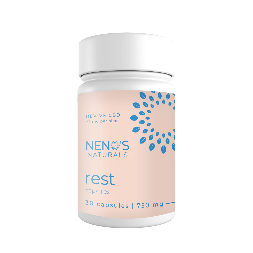 Photograph of product: Neno's Naturals Revive CBD Rest Capsules 750mg
