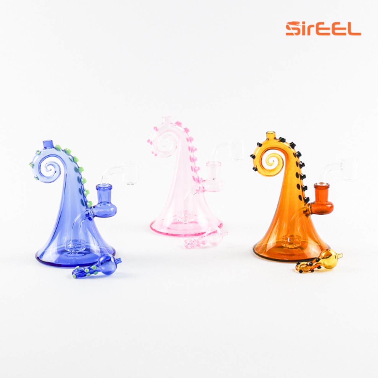 Photograph of product: SirEEL | 7" Octopus Mini Dab Rig w/ Matching Carb Cap & Banger | Assorted Colors