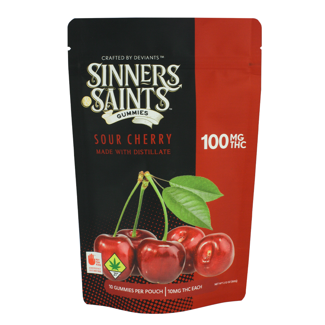 Photograph of product: Sinners & Saints | Sour Cherry Oui'd Gummies | DOH | 10pk | 100mg TH-oui
