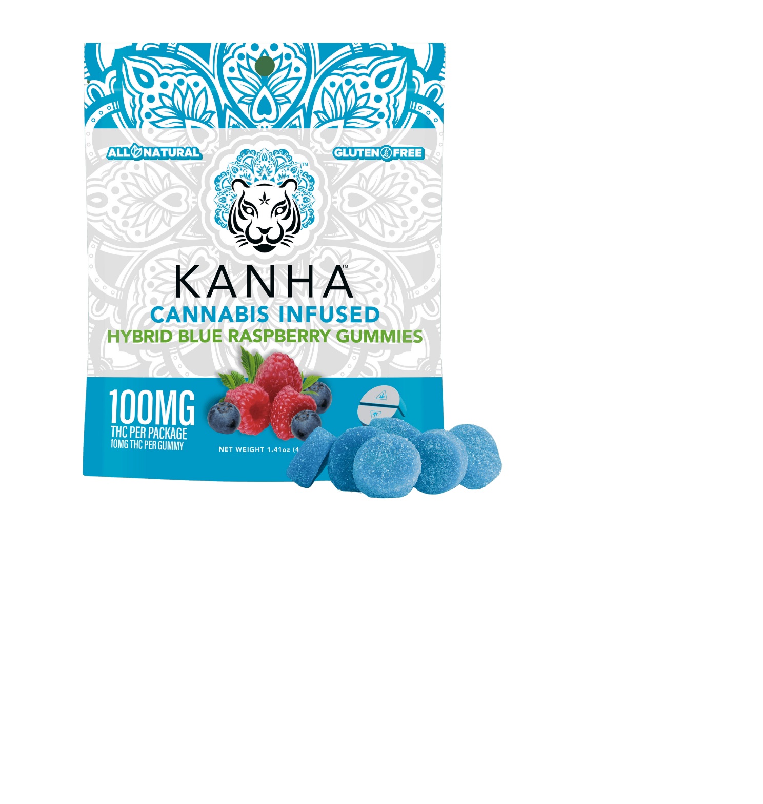 Photograph of product: KANHA TREATS BLUE RASPBERRY GUMMIES 100MG
